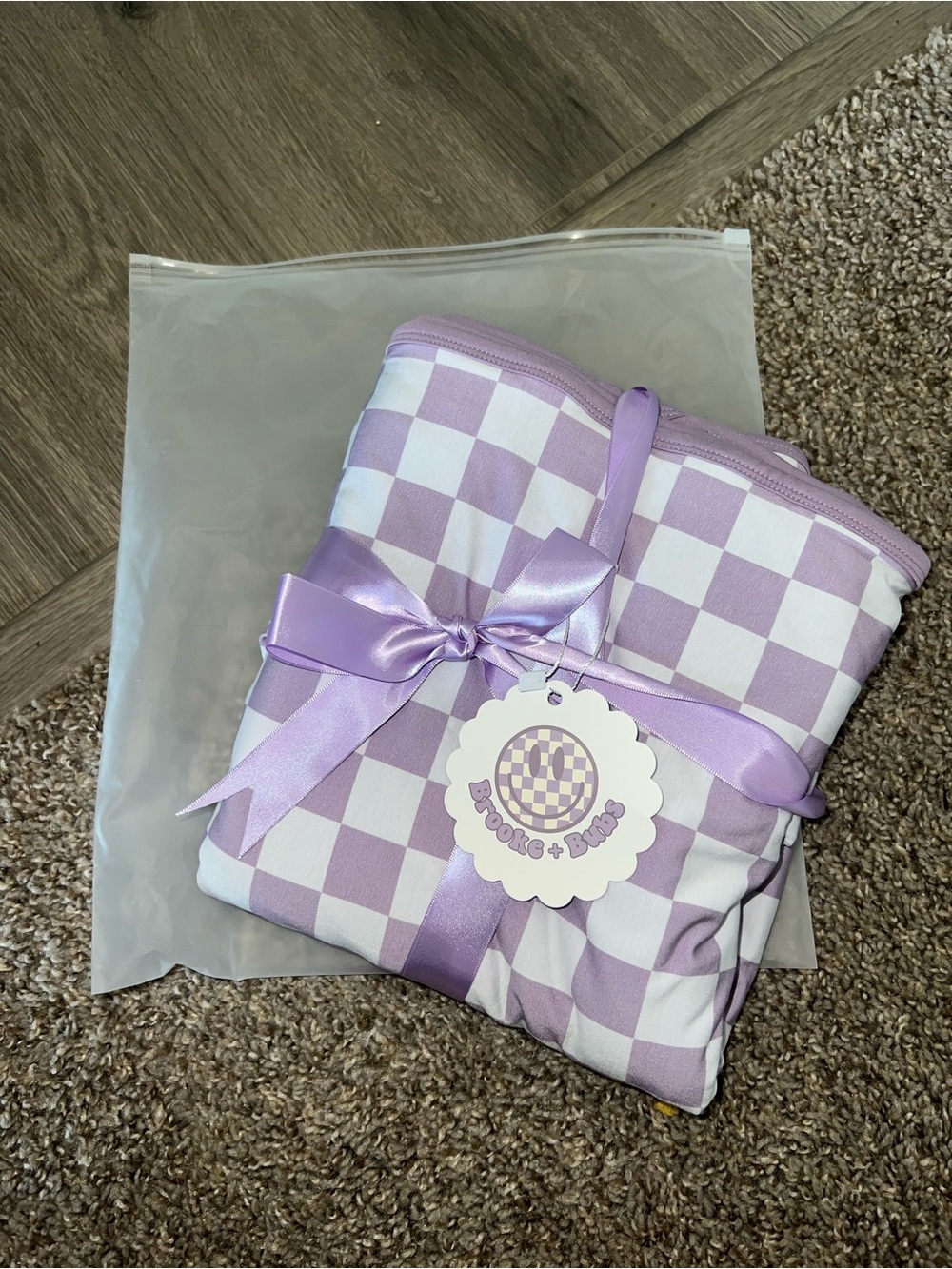 Lilac Checkerboard Bamboo Blanket